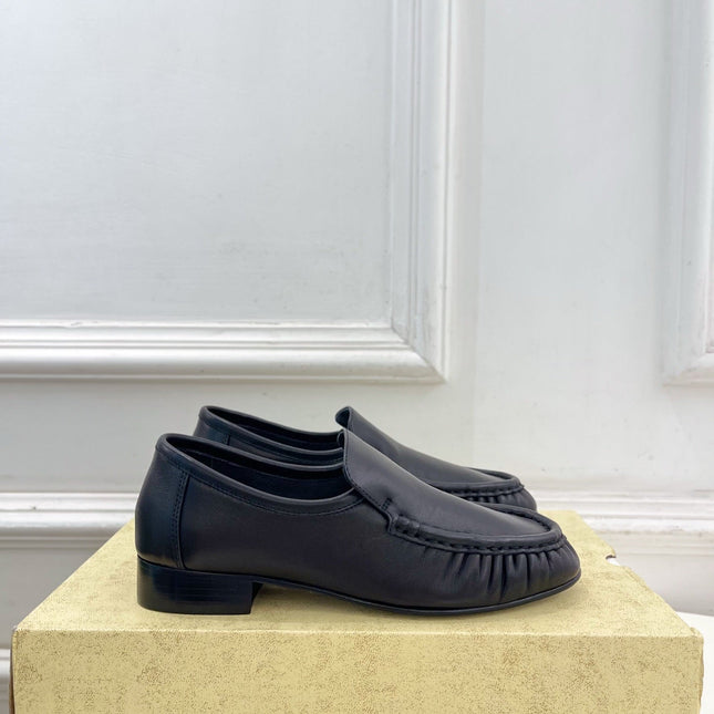 THE ROW 26S MOCCASIN LOAFERS 20MM IN BLACK CALFSKIN