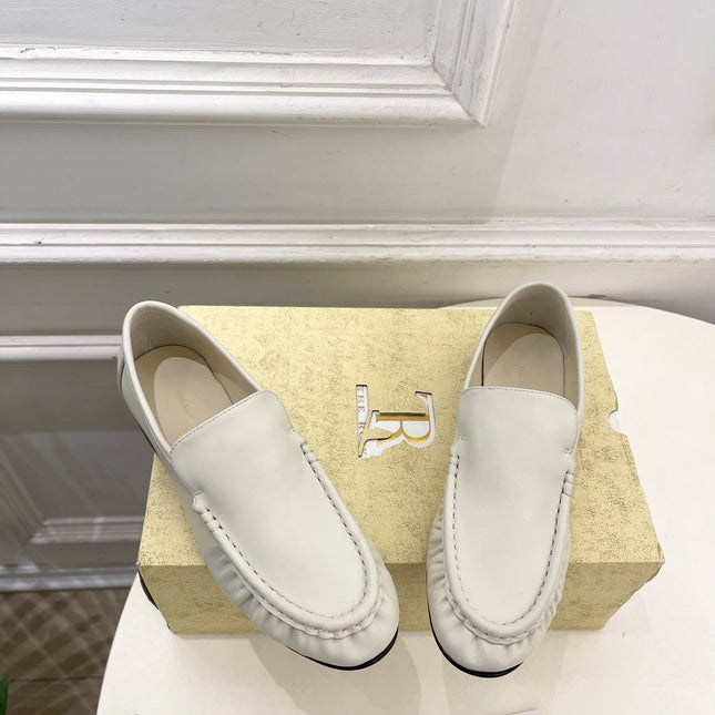 THE ROW 26S MOCCASIN LOAFERS 20MM IN IVORY WHITE CALFSKIN
