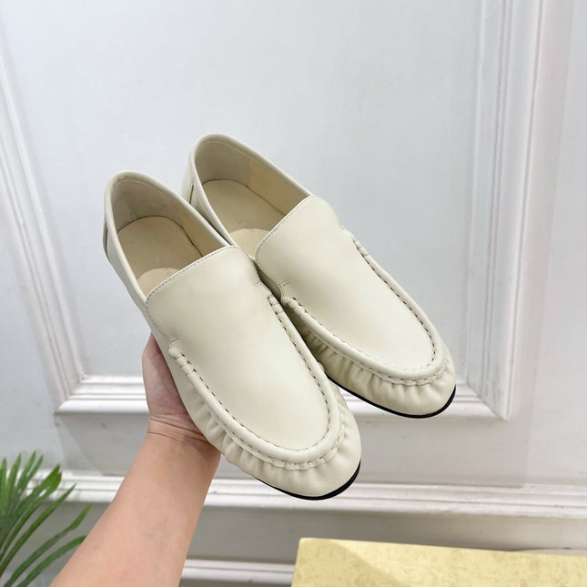 THE ROW 26S MOCCASIN LOAFERS 20MM IN IVORY WHITE CALFSKIN
