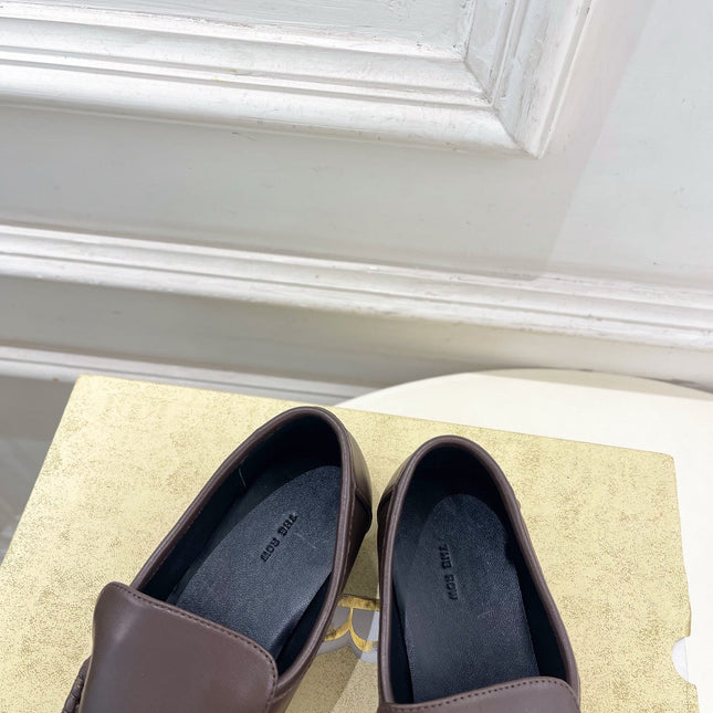 THE ROW 26S MOCCASIN LOAFERS 20MM IN BROWN CALFSKIN