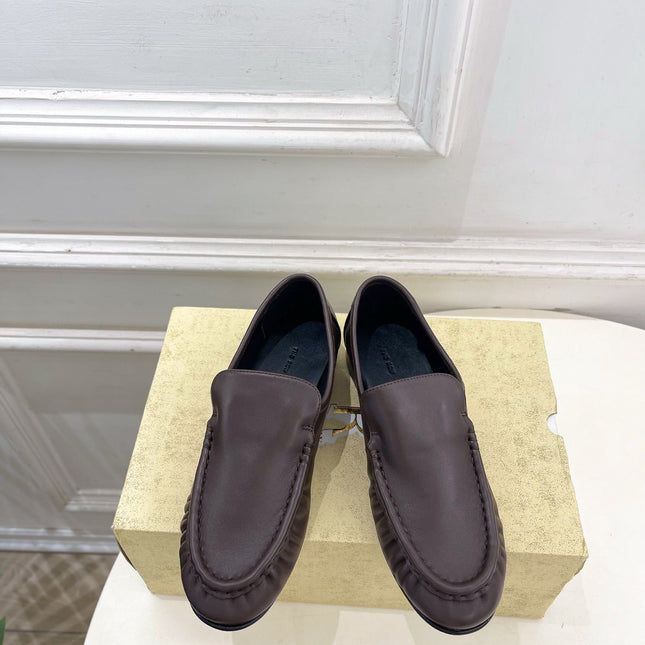 THE ROW 26S MOCCASIN LOAFERS 20MM IN BROWN CALFSKIN