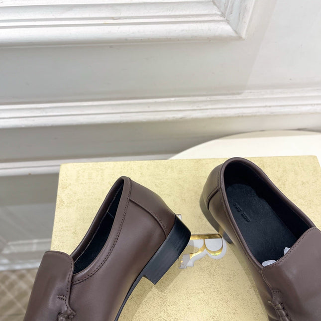 THE ROW 26S MOCCASIN LOAFERS 20MM IN BROWN CALFSKIN