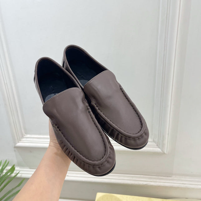 THE ROW 26S MOCCASIN LOAFERS 20MM IN BROWN CALFSKIN