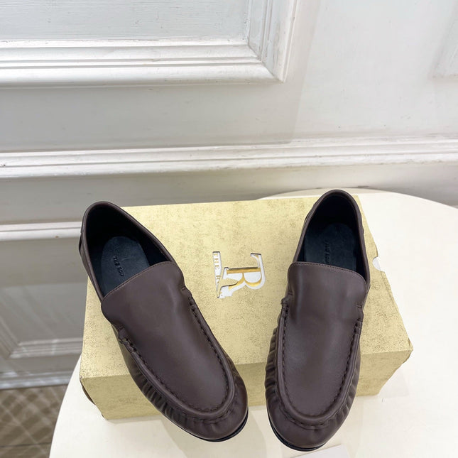 THE ROW 26S MOCCASIN LOAFERS 20MM IN BROWN CALFSKIN