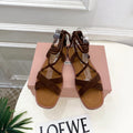 MIUMIU 26S LACE-UP SANDALS IN DARK BROWN SUEDE