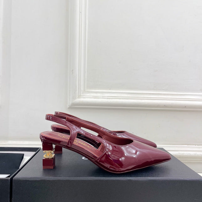 CHANEL 26S POINTED TOE HIGH HEELS 55 MM IN DARK RED PATENT LAMBSKIN