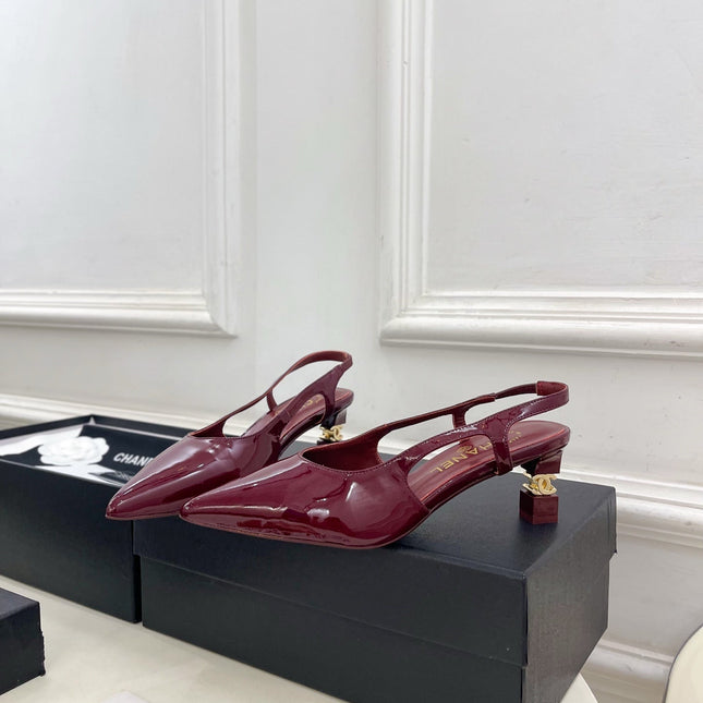 CHANEL 26S POINTED TOE HIGH HEELS 55 MM IN DARK RED PATENT LAMBSKIN