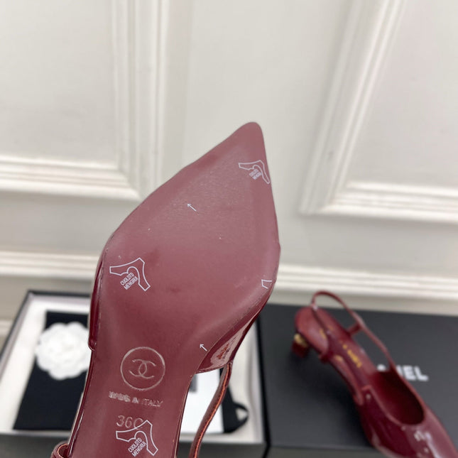 CHANEL 26S POINTED TOE HIGH HEELS 55 MM IN DARK RED PATENT LAMBSKIN