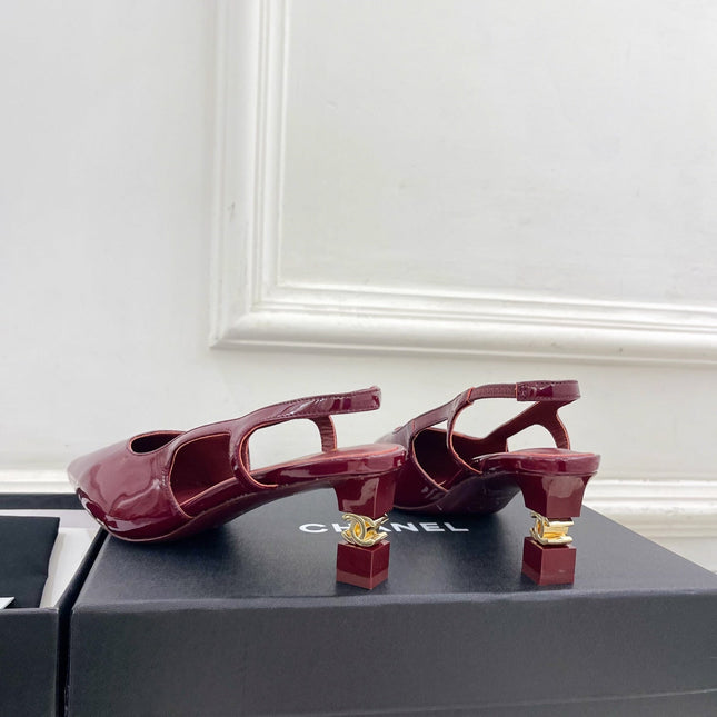 CHANEL 26S POINTED TOE HIGH HEELS 55 MM IN DARK RED PATENT LAMBSKIN