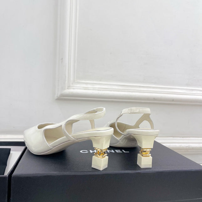 CHANEL 26S POINTED TOE HIGH HEELS 55 MM IN WHITE PATENT LAMBSKIN