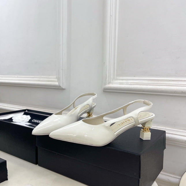 CHANEL 26S POINTED TOE HIGH HEELS 55 MM IN WHITE PATENT LAMBSKIN