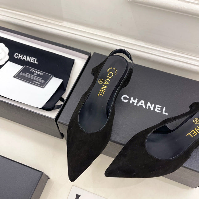 CHANEL 26S POINTED TOE HIGH HEELS 55 MM IN BLACK SUEDE