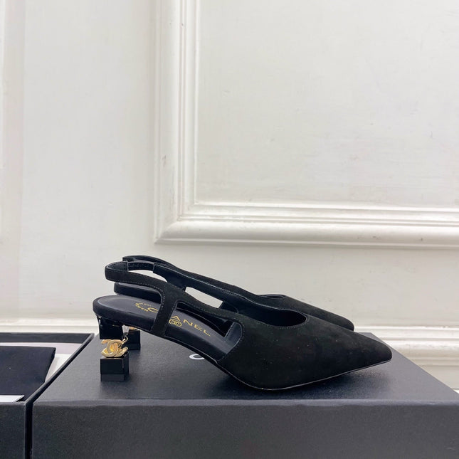 CHANEL 26S POINTED TOE HIGH HEELS 55 MM IN BLACK SUEDE
