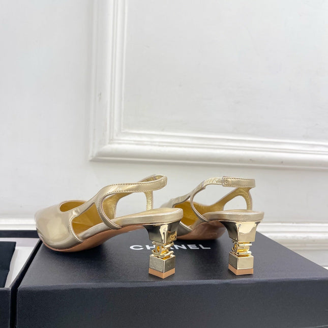 CHANEL 26S POINTED TOE HIGH HEELS 55 MM IN METALLIC GOLD LAMBSKIN