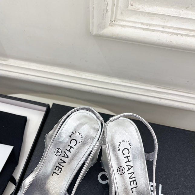 CHANEL 26S POINTED TOE HIGH HEELS 55 MM IN METALLIC SILVER LAMBSKIN