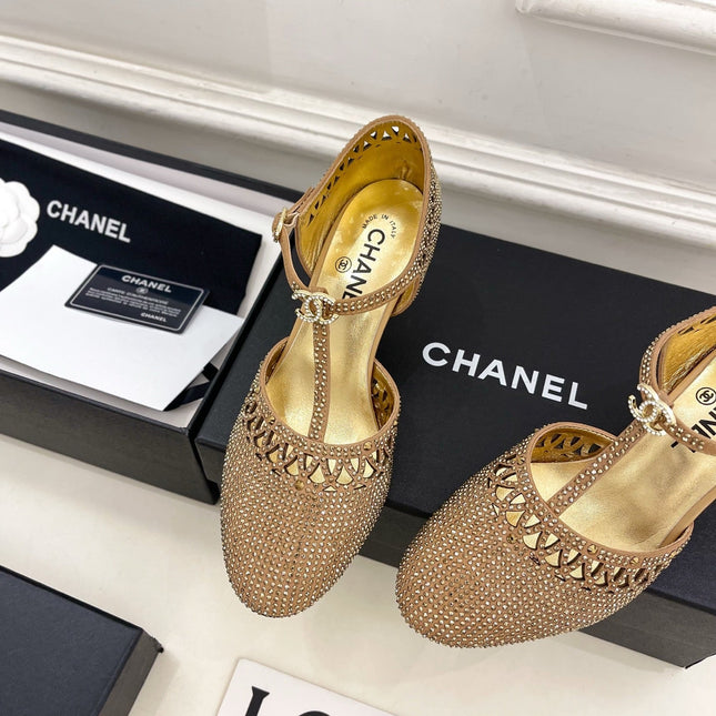 CHANEL 26S HIGH HEELS 65 MM IN GOLD WITH CRYSTAL EMBELLISHMENTS
