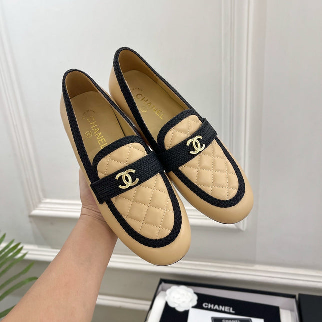 CHANEL 26S LOAFER MULES IN BEIGE LAMBSKIN AND BLACK FABRIC