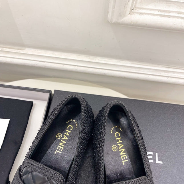 CHANEL 26S LOAFER MULES IN BLACK LAMBSKIN AND TWEED
