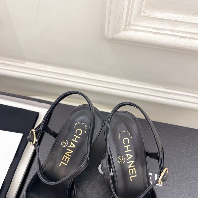 CHANEL 26S HIGH HEEL SLINGBACK SANDALS 70 MM IN BLACK MESH