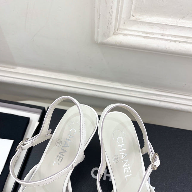 CHANEL 26S HIGH HEEL SLINGBACK SANDALS 70 MM IN WHITE MESH