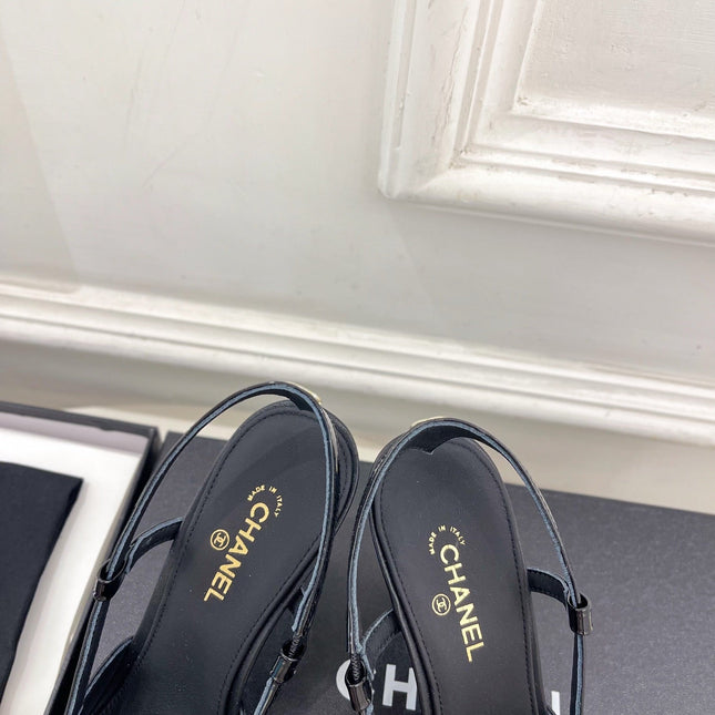 CHANEL 26S POINTED TOE SLINGBACK PUMPS 90 MM IN BLACK LAMBSKIN