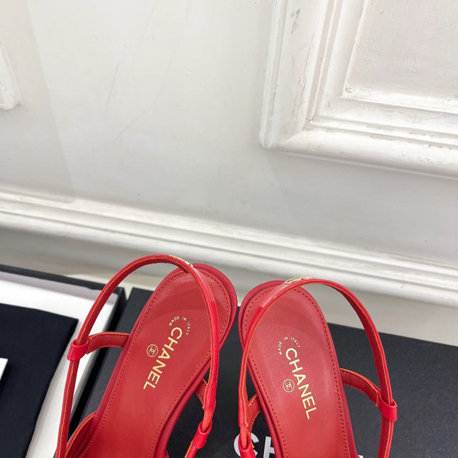 CHANEL 26S POINTED TOE SLINGBACK PUMPS 90 MM IN RED LAMBSKIN