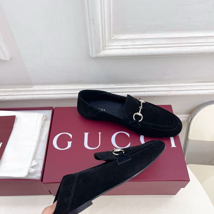GUCCI 26S LOAFERS MM IN BLACK SUEDE WITH SILVER HARDWARE