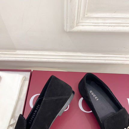 GUCCI 26S LOAFERS MM IN BLACK SUEDE WITH SILVER HARDWARE