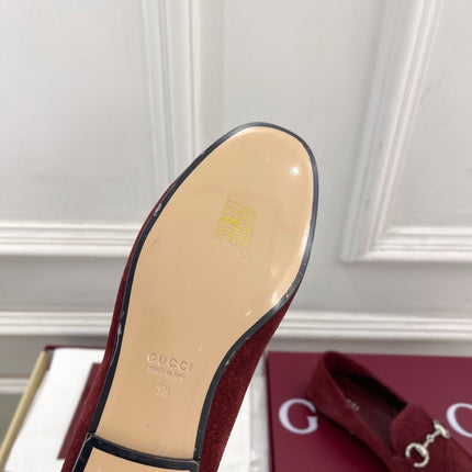 GUCCI 26S LOAFERS MM IN DARK RED SUEDE WITH SILVER HARDWARE