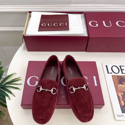 GUCCI 26S LOAFERS MM IN DARK RED SUEDE WITH SILVER HARDWARE