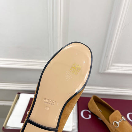 GUCCI 26S LOAFERS MM IN CAMEL BROWN SUEDE WITH SILVER HARDWARE