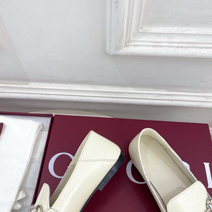 GUCCI 26S LOAFERS MM IN CREAM WHITE CALFSKIN WITH SILVER HARDWARE