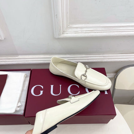 GUCCI 26S LOAFERS MM IN CREAM WHITE CALFSKIN WITH SILVER HARDWARE