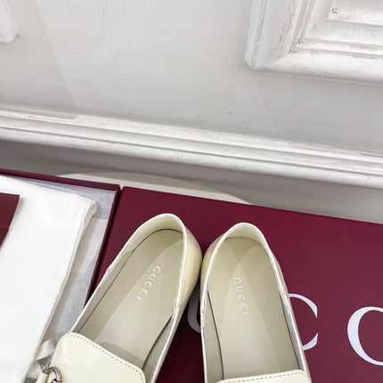GUCCI 26S LOAFERS MM IN CREAM WHITE CALFSKIN WITH SILVER HARDWARE