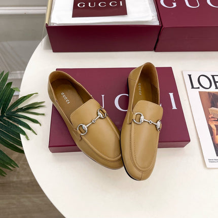 GUCCI 26S LOAFERS MM IN BEIGE BROWN CALFSKIN WITH SILVER HARDWARE