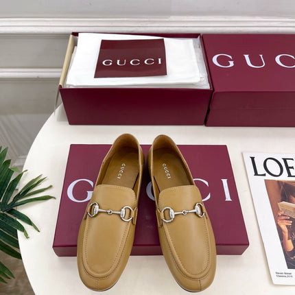GUCCI 26S LOAFERS MM IN BEIGE BROWN CALFSKIN WITH SILVER HARDWARE