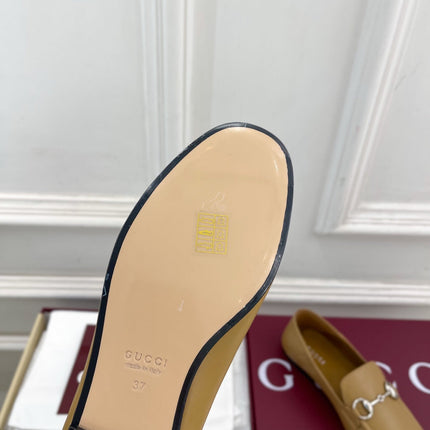 GUCCI 26S LOAFERS MM IN BEIGE BROWN CALFSKIN WITH SILVER HARDWARE