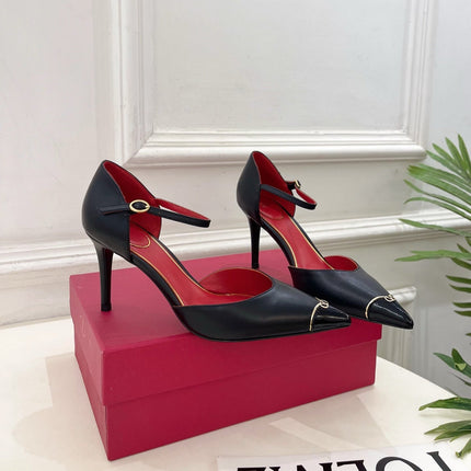 VALENTINO 26S ANKLE-STRA PUMPS 85 MM BLACK CALFSKIN