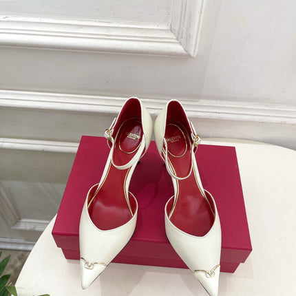 VALENTINO 26S ANKLE-STRA PUMPS 85 MM CREAM WHITE CALFSKIN