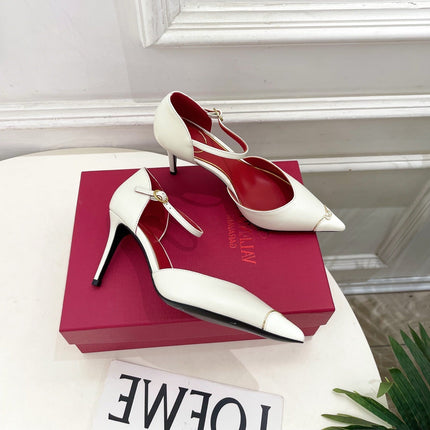 VALENTINO 26S ANKLE-STRA PUMPS 85 MM CREAM WHITE CALFSKIN