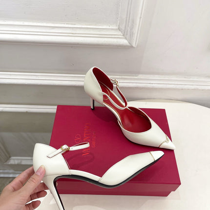VALENTINO 26S ANKLE-STRA PUMPS 85 MM CREAM WHITE CALFSKIN