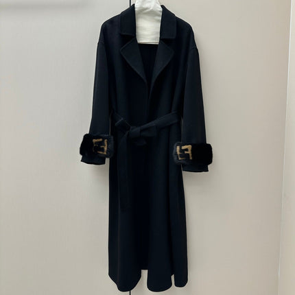 FENDI 26S FUR-CUFF BELTED LONG COAT 548
