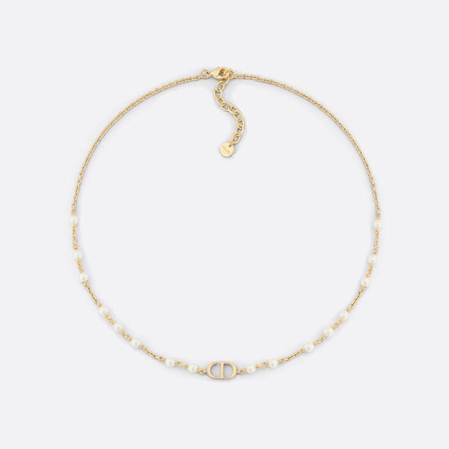 CD 26S CD LOGO PEARL CHAIN NECKLACE IN GOLD TONE METAL WITH WHITE PEARL 631005