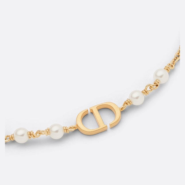CD 26S CD LOGO PEARL CHAIN NECKLACE IN GOLD TONE METAL WITH WHITE PEARL 631005