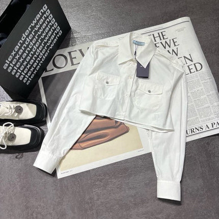 PRADA 26S CROPPED LONG-SLEEVE SHIRT 1155