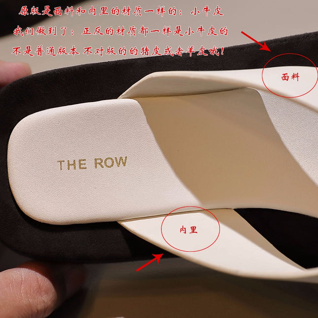 THE ROW 26S GINZA THONG SANDALS IN WHITE CALFSKIN AND BLACK SUEDE