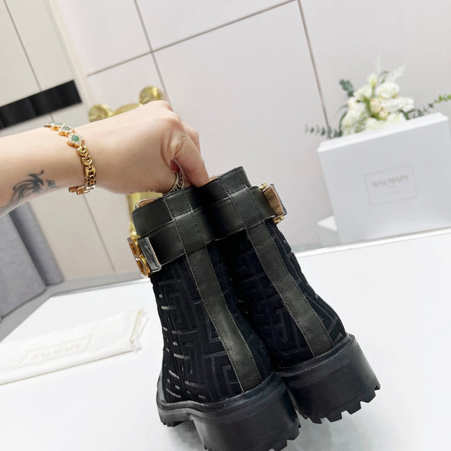 BALMAIN 26S BOOTS IN BLACK CALFSKIN AND SUEDE