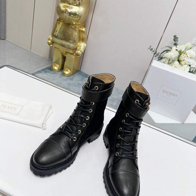 BALMAIN 26S BOOTS IN BLACK CALFSKIN AND SUEDE
