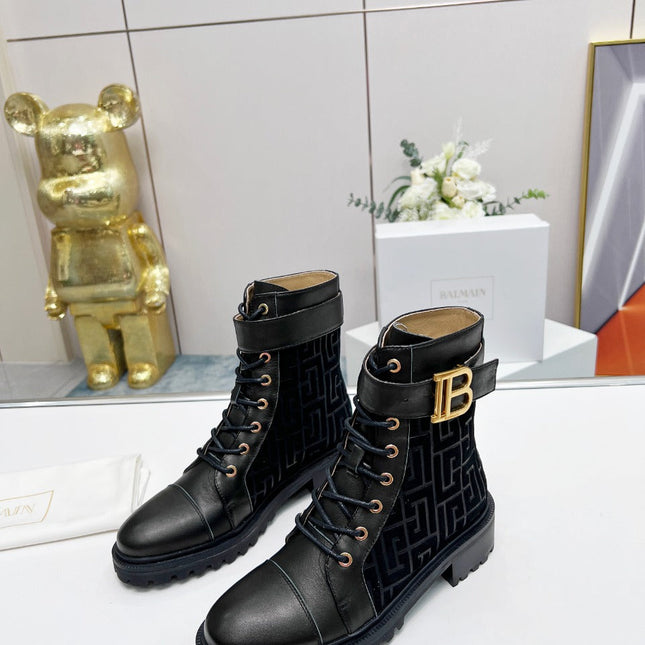 BALMAIN 26S BOOTS IN BLACK CALFSKIN AND SUEDE
