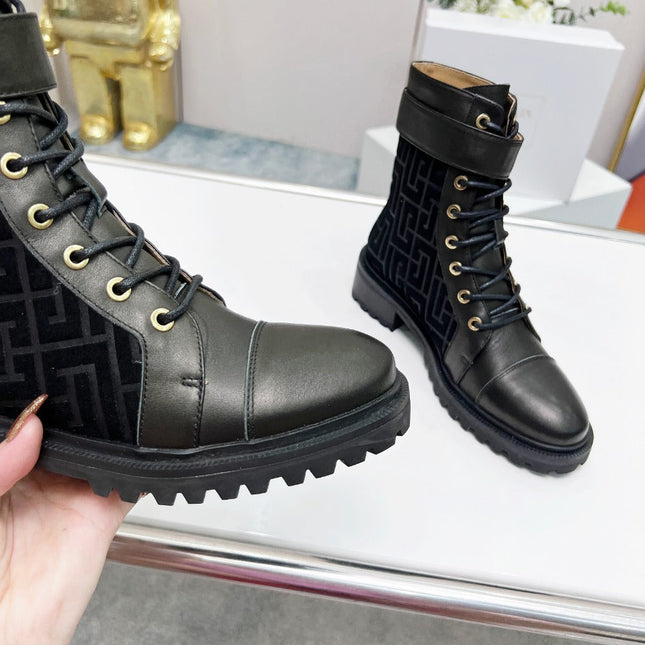 BALMAIN 26S BOOTS IN BLACK CALFSKIN AND SUEDE